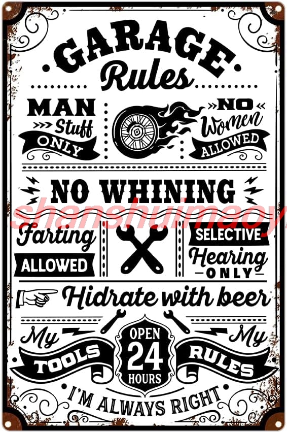 Men Accessories Rule - 차고 규칙 표지판, 복고풍 금속 간판,