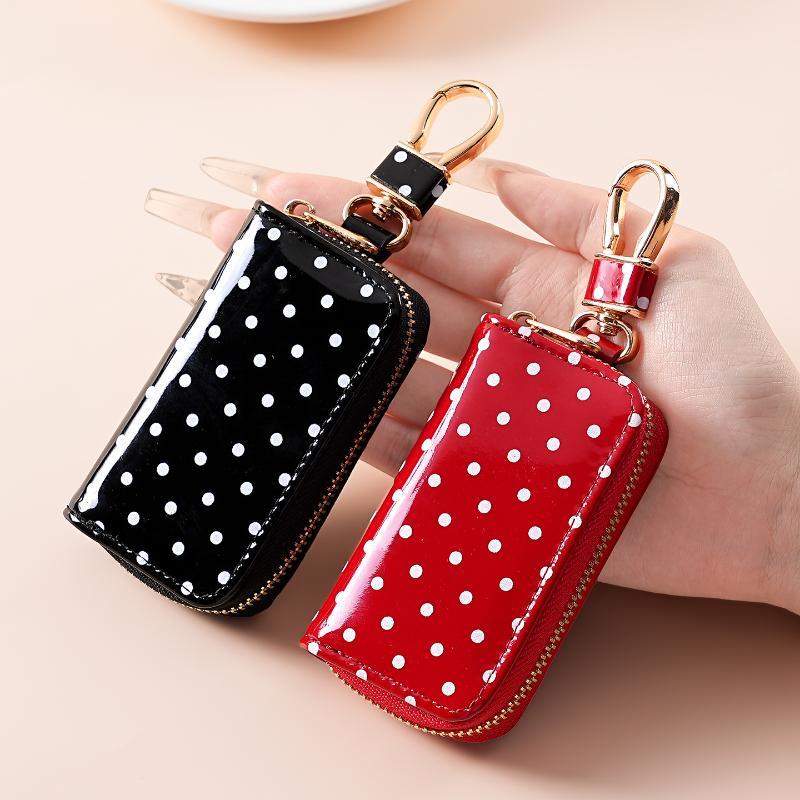 폴카 도트 광택 에나멜 가죽 키 파우치 골든 지퍼 금속 - Men Accessories Store 리뷰 및 가격